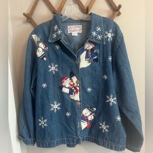 Vintage winter Christmas theme denim embroidered and patches of snowmen L